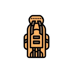 Hiking backpack line color icon. Isolated vector element.