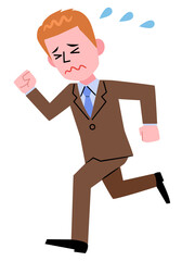 A businessman running while sweating