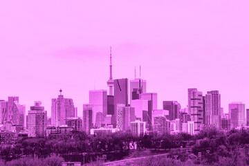 Fototapeta na wymiar Toronto Skyline in Canada. Monochrome in trending velvet purple
