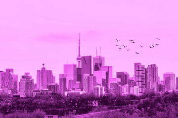 Toronto Skyline in Canada. Monochrome in trending velvet purple