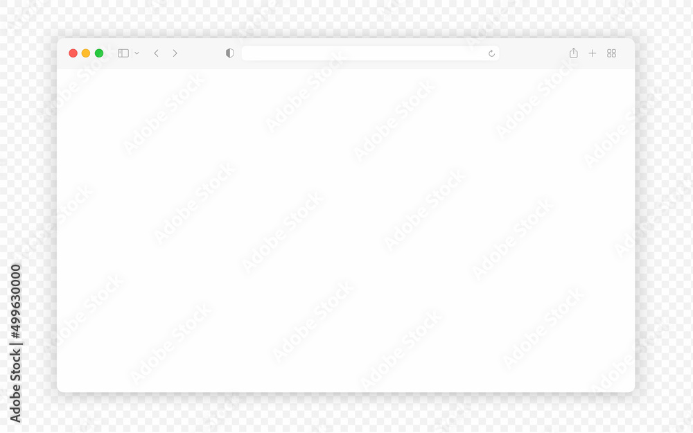 Aufkleber Web browser window white template. Realistic blank browser window with toolbar and shadow. Sample frame design Internet page mockup. PC, laptop, tablet and smartphone empty web page mockup.