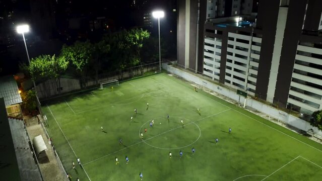 Soccer field at night during training