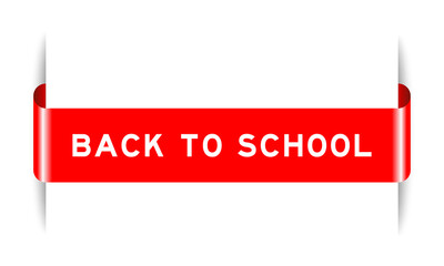 Red color inserted label banner with word back to school on white background