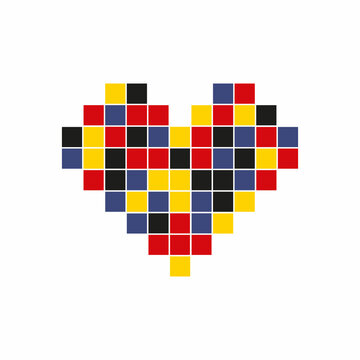 Multi-colored simple heart from mosaic pixel square parts - vector illustration. 