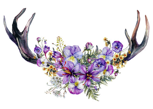 Hand Drawn Watercolor Floral Decoration Isolated on White.
