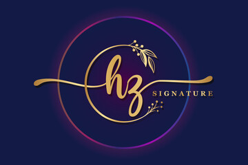 luxury signature logo design initial HZ. Handwriting vector logo design illustration image - obrazy, fototapety, plakaty
