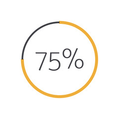 75 percent chart. Vector percentage infographic element. Yellow isolated icon. Sign for download, growth, progress, business, finance, design