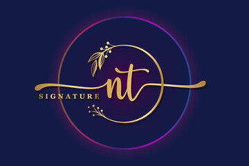 luxury signature logo design initial NT. Handwriting vector logo design illustration image
