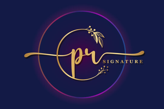 luxury signature logo design initial PR. Handwriting vector logo design illustration image