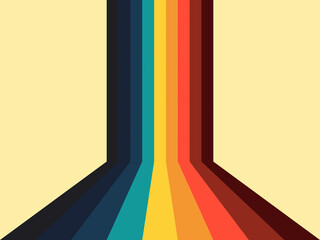 A strip of different colors going forward and rising on a wall, into a three-dimensional space. Seventies retro vibe.
 - obrazy, fototapety, plakaty