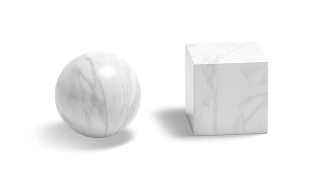 Blank white marble ball and cube mockup, looped rotation