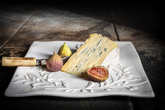 Cambozola Mild Blue Cheese on a White Platter with Figs