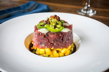 Ahi Tuna Tartare on a White Plate