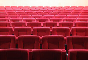 Seats in cinema theater opera concert hall with numbers in first row