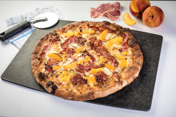 Peach and Prosciutto Cheese Pizza