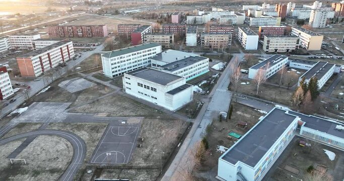 Aerial. Soviet school in a small Estonian town near the border with Russia