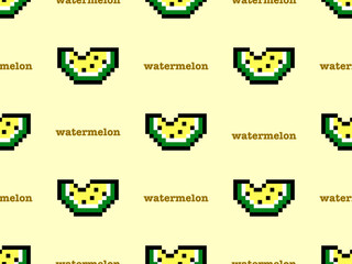 Fototapeta premium Watermelon cartoon character seamless pattern on yellow background.Pixel style