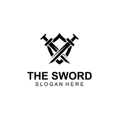 Sword, shield and king's sword logo. Logo design vector illustration template.