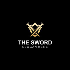 Sword, shield and king's sword logo. Logo design vector illustration template.