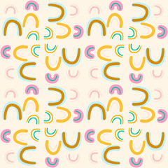 Hand drawn abstract seamless pattern with cute arches tile. Retro backdrop for wrapping paper, textile, fabric, web, card.
