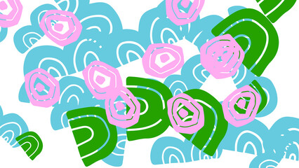 Fantasy messy doodle geometric shapes background. Abstract card, layout.
