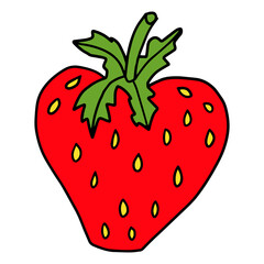 Cute cartoon doodle red strawberry isolated on white background.  