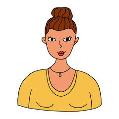 Cute cartoon hand drawn doodle woman portrait, avatar.
