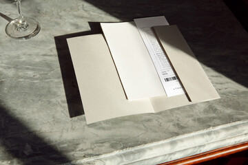 Bill presenter folder grey cover restaurant bar with receipt