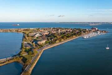 Aerial View of the Fort Monroe National Historic Site looking towards Norfolk and the Chesapeake Bay