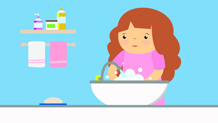 girl washes her hands