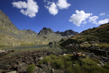 Scenic panorama of base camp on Vercenik in picturesque Kackar mountain range in Turkey