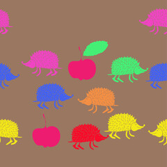 Horizontal stylized colored hedgehogs. Hand drawn.