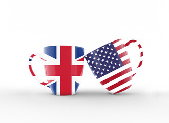 UK and USA Flags On Coffee Mugs and Celebrating