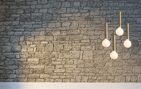empty house interior design and lamp stone brick wall. 3D illustration © Ds design studio