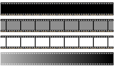 The tapes of the film are black, isolated on a white background. An old frame from a retro movie. Vector illustration