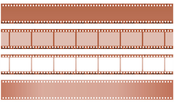 The tapes of the film are brown, isolated on a white background. An old frame from a retro movie. Vector illustration