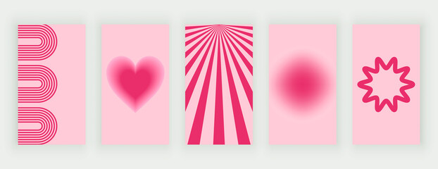 Pink retro stories with hearts for social media
