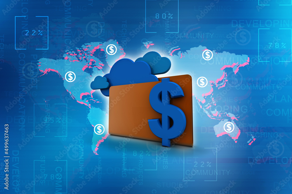 Poster 3d rendering dollar symbol with cloud folder