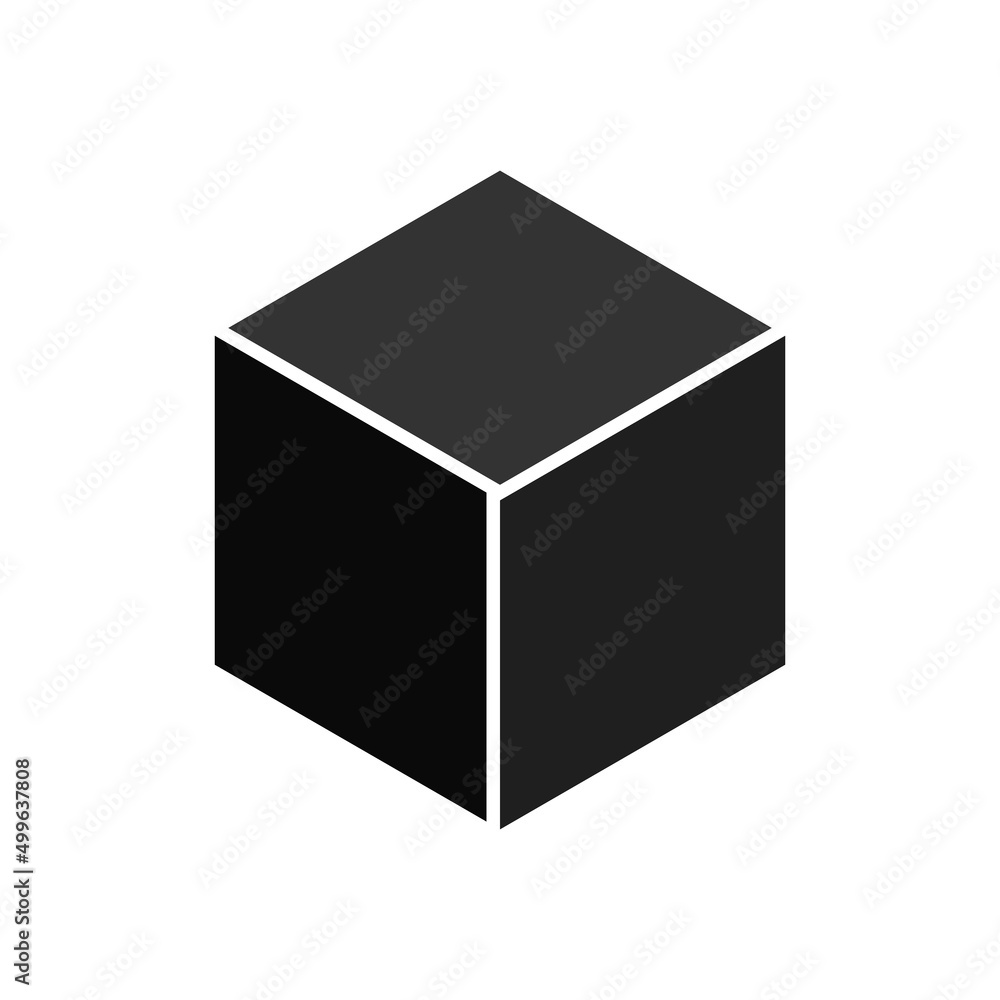 Poster 3d cube. cubic icon. black isometric cube. cubic isolated on white background. box symbol. block des
