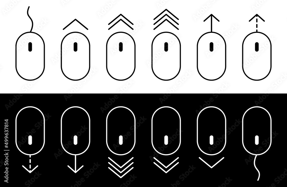 Poster scroll mouse. scroll down and up. arrow down and up. icon of computer mouse. line button for web and