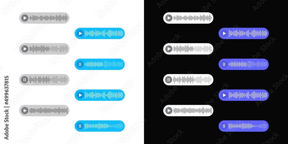 Poster audio message. voice chat isolated on white and black background. mockup of audio file in messenger.
