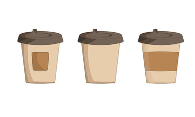 Set of paper coffee cups in brown