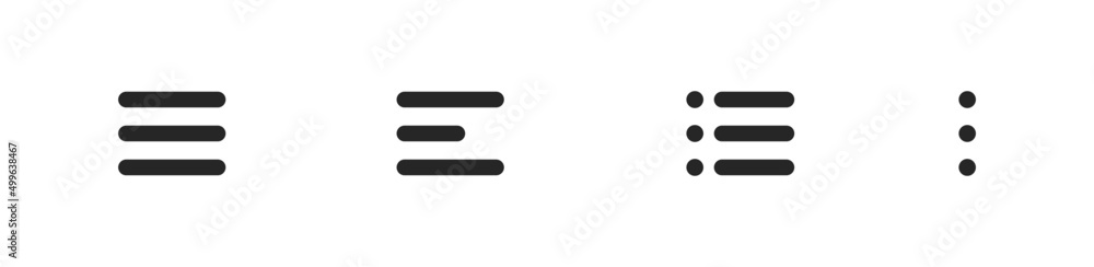Fototapete Website navigation hamburger menu icons set. Flat website menu icons with rounded and sharp edges. Mobile app menu icons vector set of UI UX design elements. App burger icons. Stock vector EPS10.