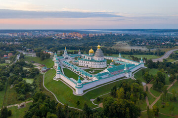 Aerial view of New Jerusalem Monastery on summer evening. Istra, Moscow Oblast, Russia.