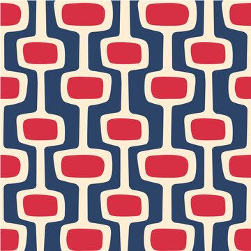 Mid-century modern atomic age background in patriotic red, white and blue. Ideal for wallpaper and fabric design. Inspired by Atomic Age in Western design.