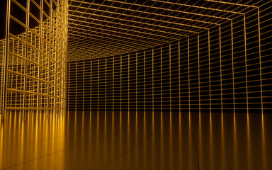 Neon grid and tunnel, 3d rendering.