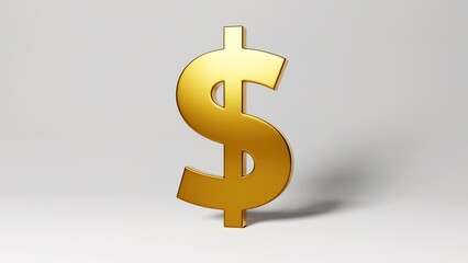 Large gold dollar sign on a white background, 3d render