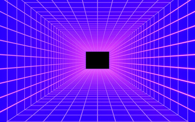 Neon grid and tunnel, 3d rendering.