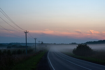 Night fog on the road