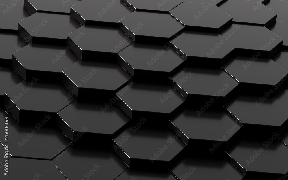 Poster black hexagonal background, 3d rendering.